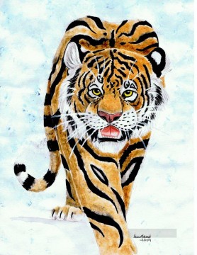虎 Painting - 雪の中の虎
